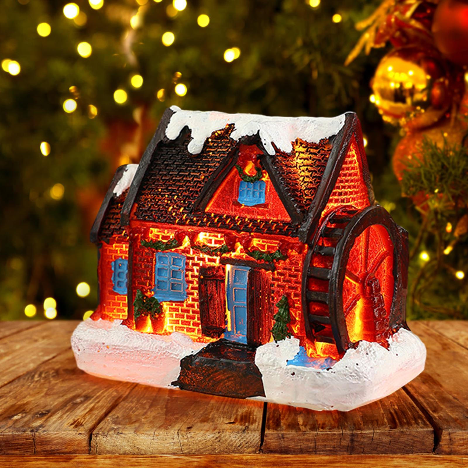 Christmas Snow House Figurine Figurines Decoration Birthday Gift Village Scene for Desktop Style B