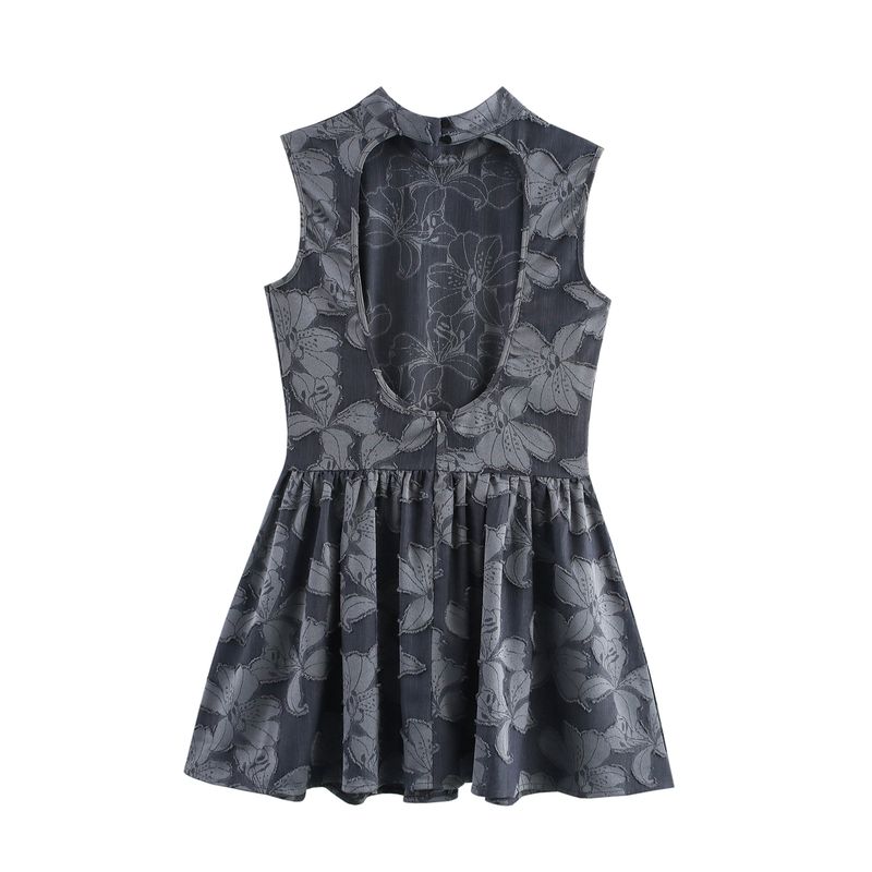 Jnleaog Spring New Arrival Women's Clothing Fashion Style French Fashion Small Stand Collar Sleeveless Waist Wide Hem Dress