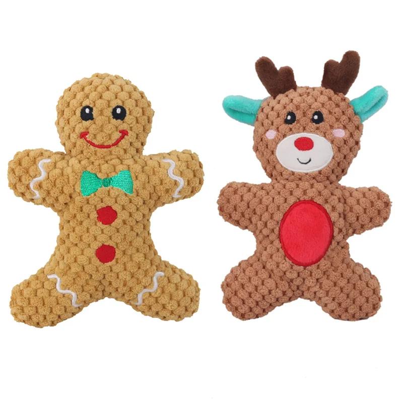 Pet Dog Plush Squeak Toy Santa Elk Gingerbread Man Donut Cat Dog Cartoon Plush Sound Chewing Toys Christmas Gift Pet Products