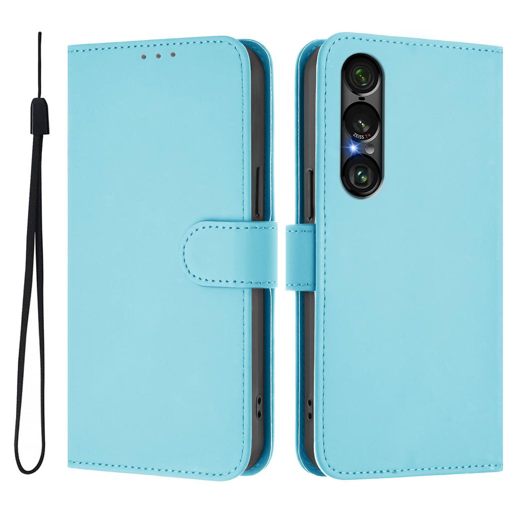For Sony Xperia 1 VII Case Solid Color Wallet Leather Phone Cover with Strap