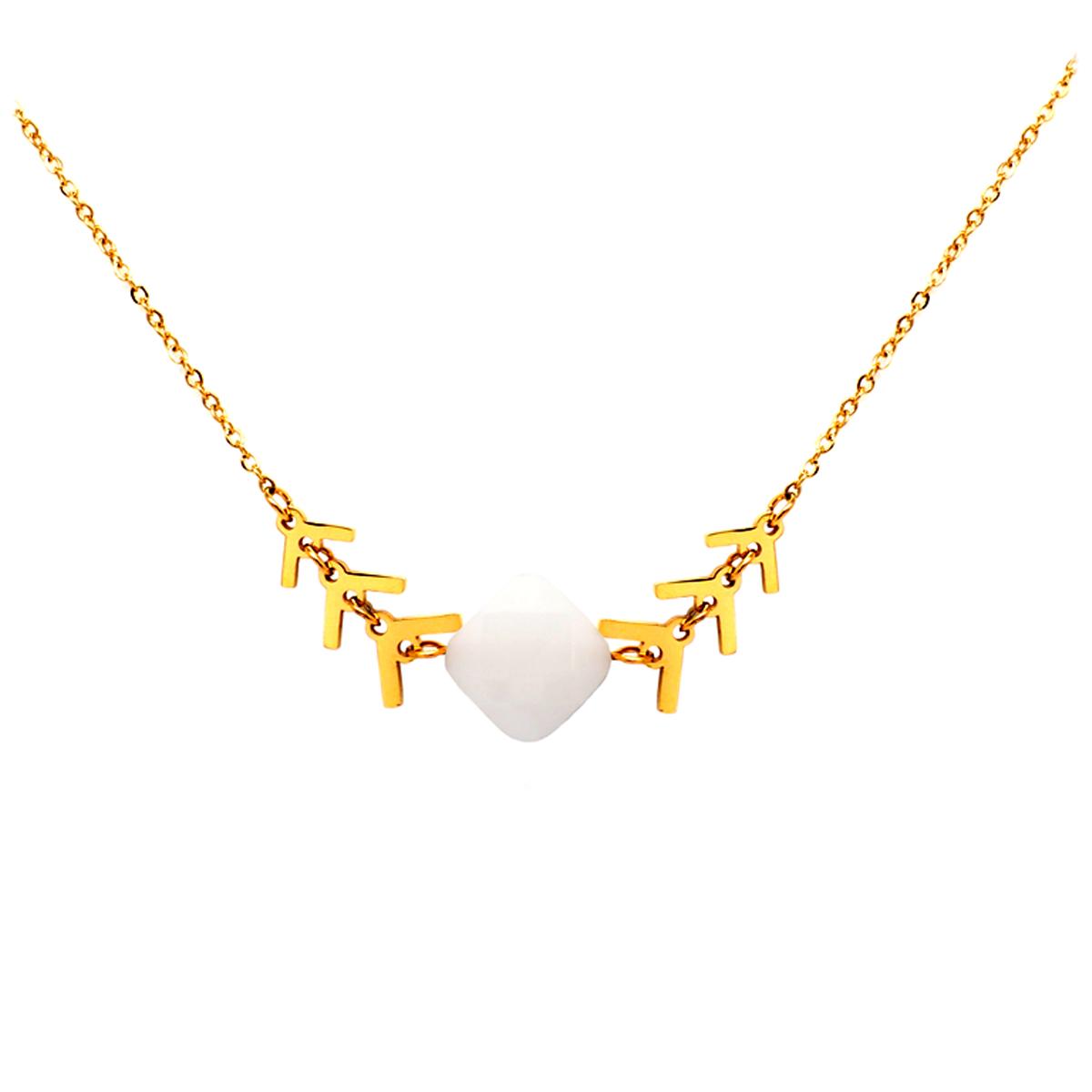 

Les Trésors De Lily [Q2517] - Дизайнерское колье из стали Boho белое золото - ромбовидный размер 12x12 мм