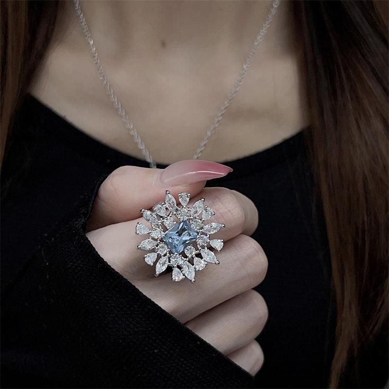 European & American Style Light Blue Gemstone Jewelry Set: High-End Earrings, Necklace, and Ring