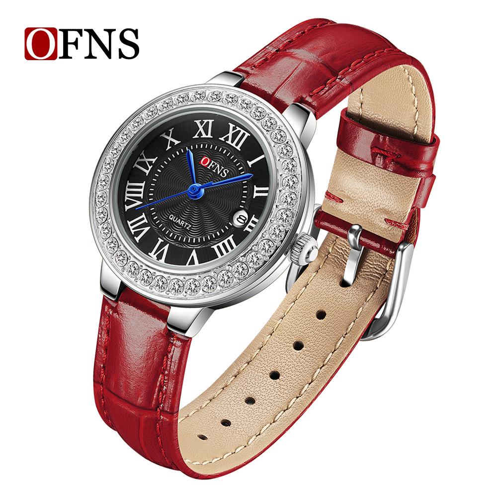OFNS Women's Luxury Watch: Round Diamond-Inlaid, Versatile Ins Style, Calendar, 30M Waterproof