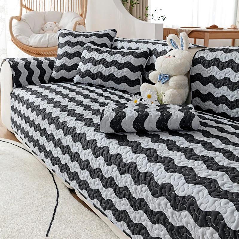 

Grid Strip Sofa Slipcover Modern Minimalist Corner Cover Black Sofa Covers Living Room Plaid Stripe Sofa Towel Couch Cover 70x70