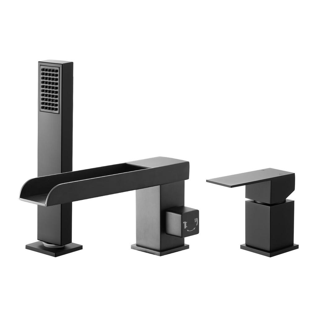 Roman Tub Faucet, 3 Hole Waterfall Bathtub Faucet, Widespread Roman Tub Faucets with Shower Head & 1 Handle, Romans Bathtub Faucets for Pet Washing,