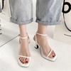 2025 Summer Thick Heel One-word with High Heels Design Sense Niche Super Fire New Waterproof Table Square Head Sandals Women