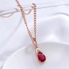 Elegant Rose Gold Color Teardrop Red Zircon Pendant Necklace for Women Daily Party Wedding Jewelry Gift