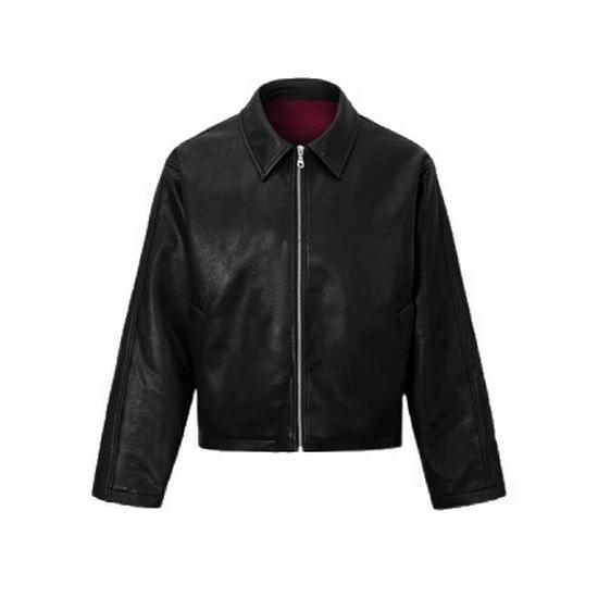 Herren Lederjacke im amerikanischen Retro-Stil, Rotes Innenfutter, PU, Frühling/Herbst, Kurz, Weiter Schnitt