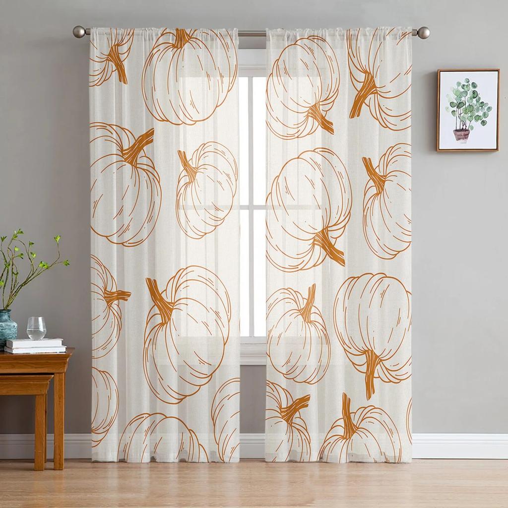 Autumn Line Pumpkin Texture Sheer Curtains For Living Room Bedroom Tulle Curtain For Kitchen Voile Curtain Blind Panels