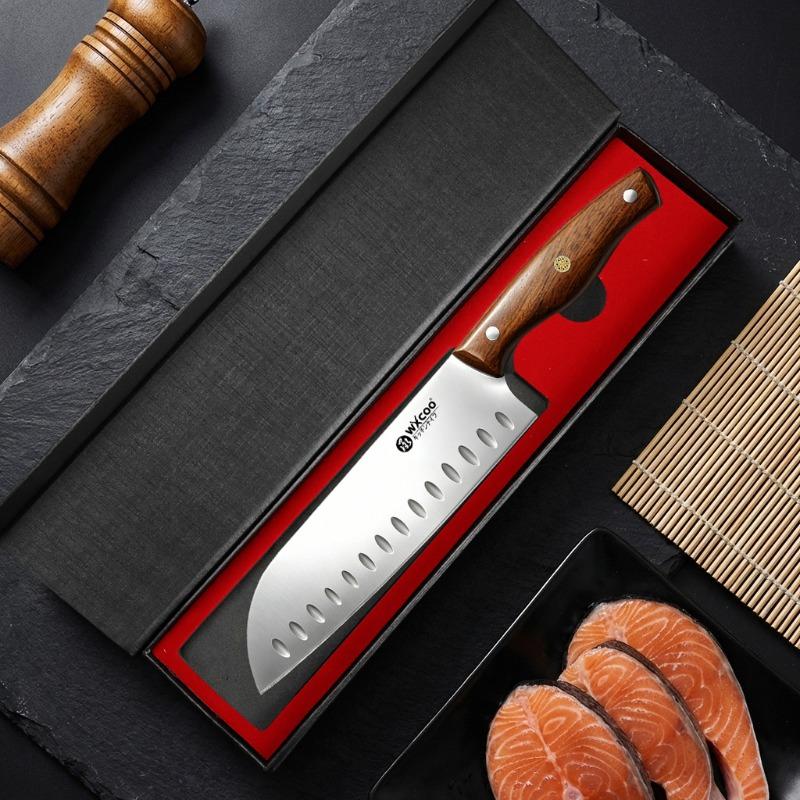 WXCOO Stainless Steel Kitchen Knife Professional Japanese Knife Fruit Peeler Santoku Fish Slicing Knifes Ergonomic Wood Handle