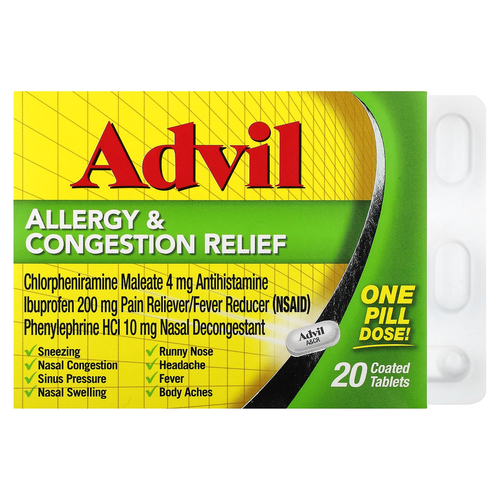 

Advil, засіб від алергії та закладеності носа, 20 таблеток, вкритих оболонкою