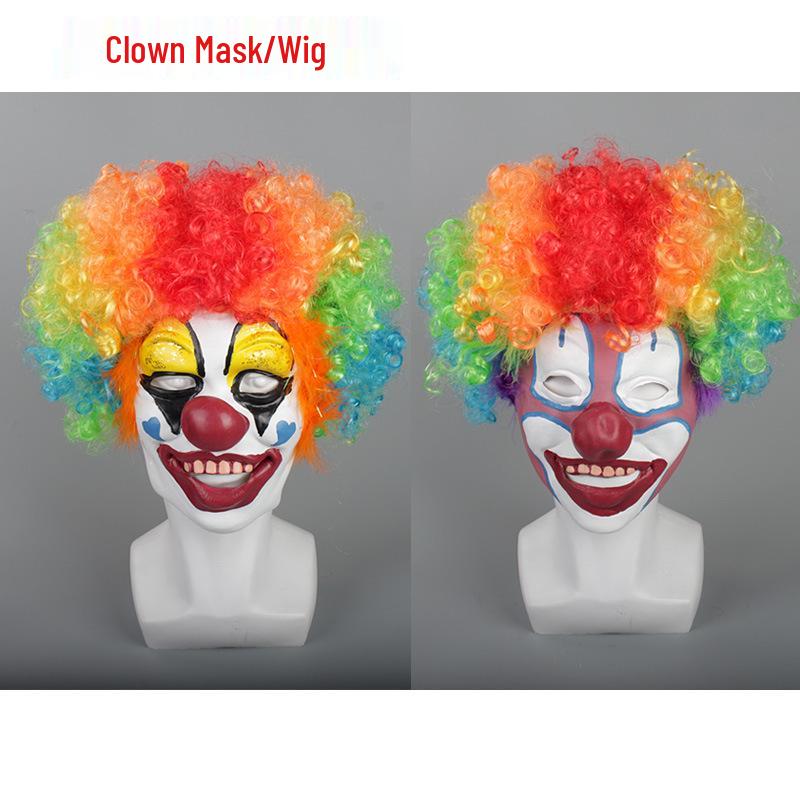 Quirky Latex Ghost Clown Cosplay Mask with Wig Accessories