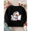 Girls' Pastel Cat Print Sweatshirt - Soft Pastel Pink & Blue Sleeper Design, Cozy Loose-Fit Long Sleeve Crewneck