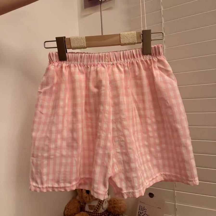Summer Shorts Pajamas Cotton Women Shorts Women's Bottoms Soft Pants Plaid Print Loose Pants Womens Pajama Pant