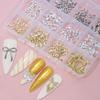 96/120Pcs 3D Gold Bow Butterfly Nail Metal Charms Shiny Bowtie/Diamond Star Diy Nail Decor Accessories Luxury Nail Art Supplies
