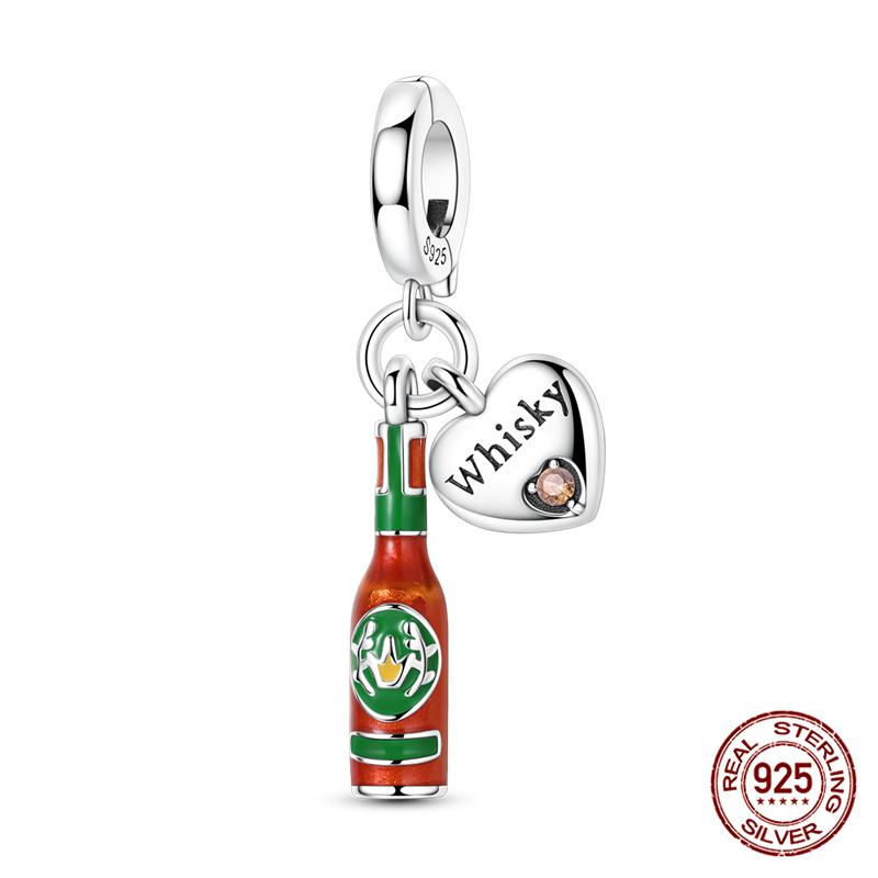 100% Plata De Leyoriginal Foreign Wine Series Red Wine Whiskey Champagne Charms Fit Bracelet Diy Jewelry Making Women Gift