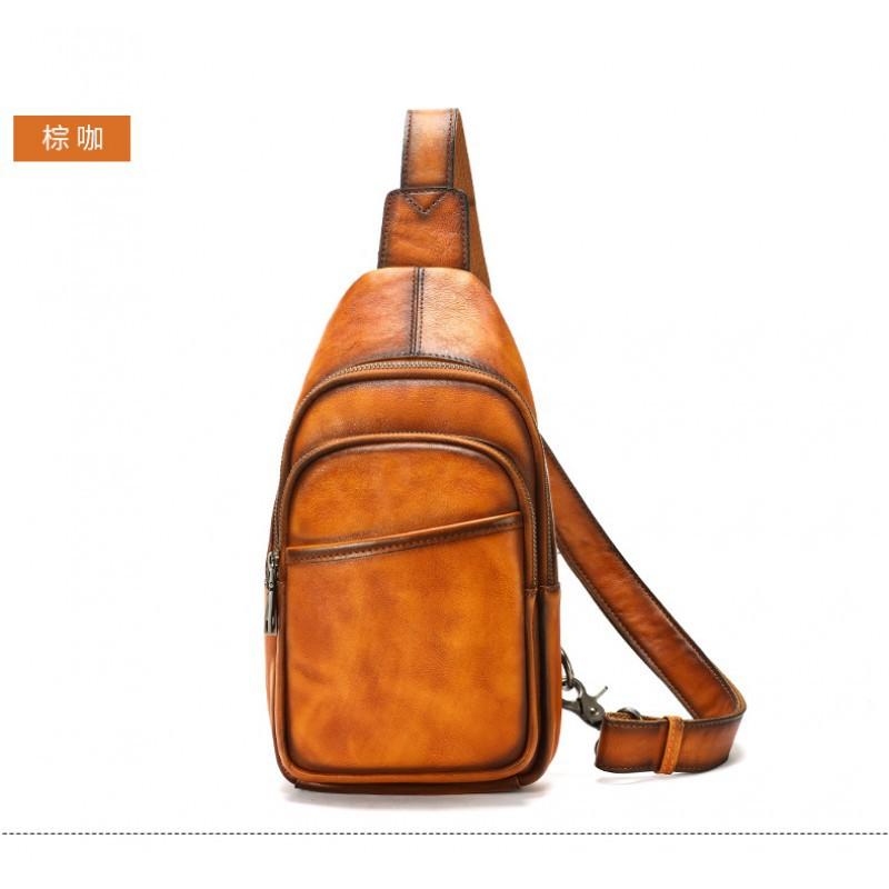 Simple Versatile Top Layer Cowhide Men's Chest Toe Cover Handmade Genuine Bag Crossbody