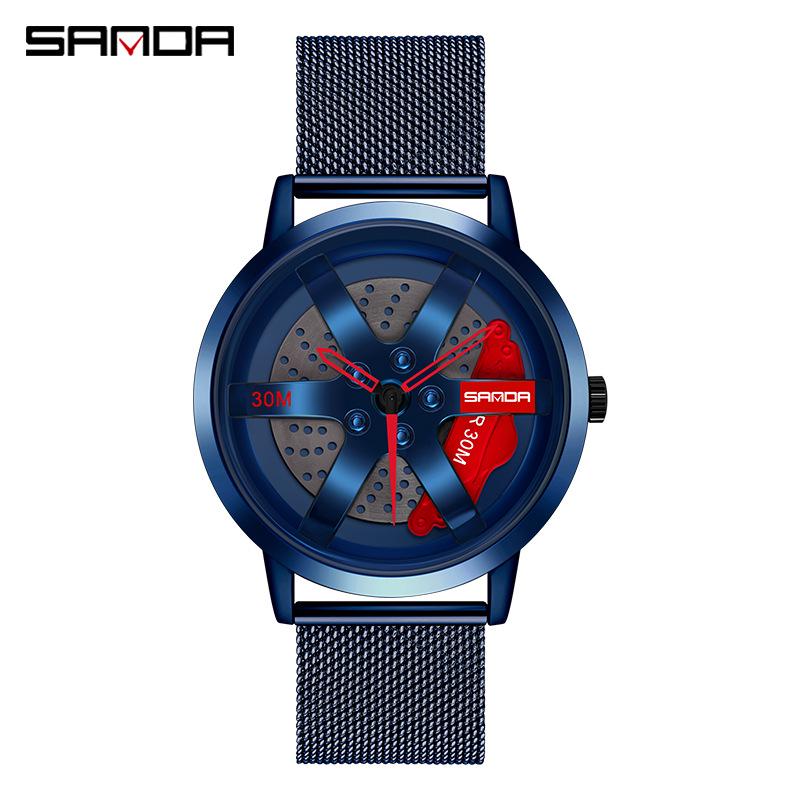 Sanda Men's Creative Rotating Quartz Wristwatch with Mesh Strap