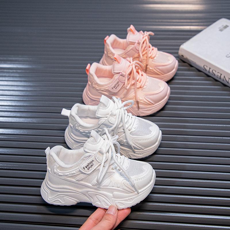 Spring New Fashionable Comfortable Cute Casual Girls White Shoes Running Mesh Wear-Resistant Breathable Sports Child Shoes