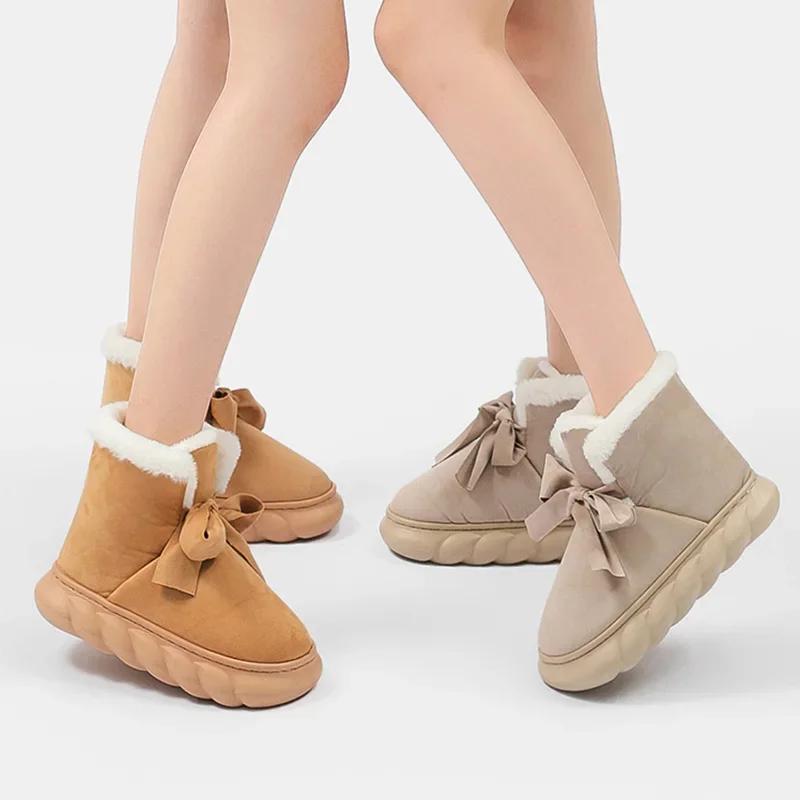 Moda 2025 Nowe Zimowe Futrzane Śniegowce Kobiety Luksusowe Grube Pluszowe Bawełniane Buty Kobieta Platforma Lekkie Botki Botas Mujer