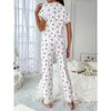 Lace Trim Women Pajama Set Short Sleeve Front Button Top Full-Length Pants Cherry Print 2 Pieces Sleepwear Nightwear Homewear