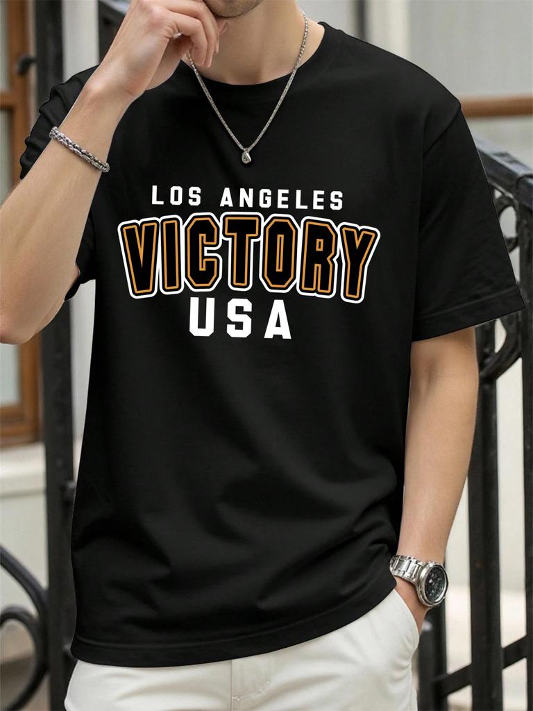 Victory Usa Los Angeles Print Men TShirts Cotton AllMatch T Shirt Comfortable Crewneck Tops Loose Unisex Summer Clothes