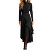 Women’s Long Sleeve Turtleneck Maxi Dress Asymmetric Hem Layered Ruffle Design A Line Fit Soft Fabric Elegant Style