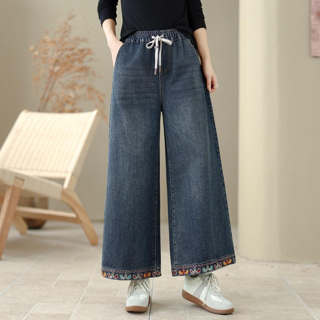 

Женские джинсы с широкими штанинами на осень и зиму, свободные повседневные брюки, женские брюки с высокой талией большого размера XL синий