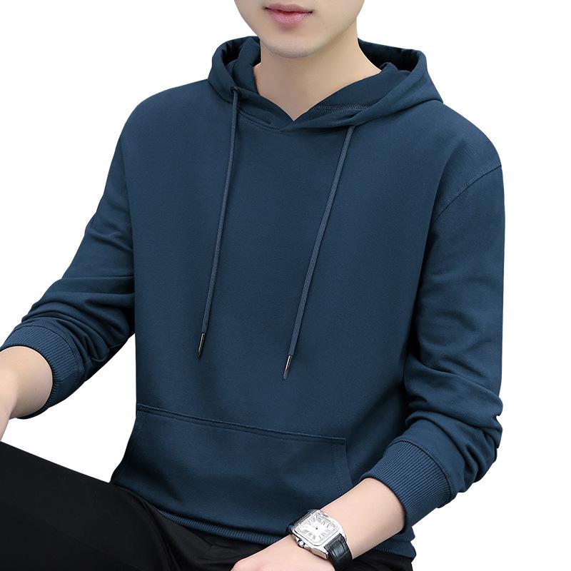 Men's Heavyweight Cotton Long-Sleeve T-Shirt with Plus Velvet Hood - Autumn/Winter Loose Base Layer Top