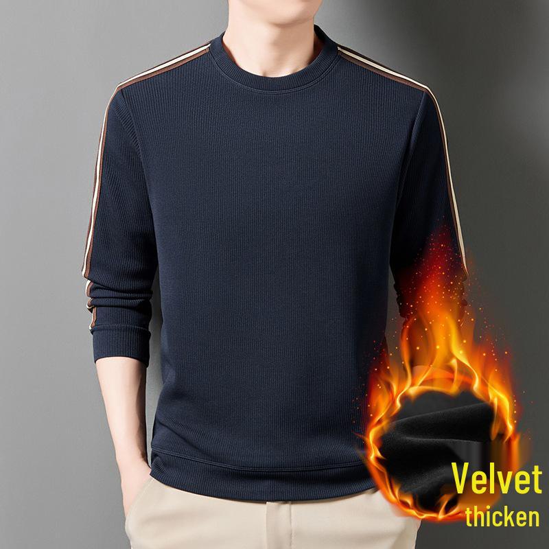 Men s 2025 Winter Fleece-Lined Striped Knit Hoodie 2XL