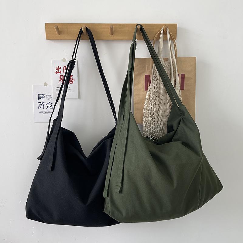 Solid Canvas Shoulder Bag Large Capacity Crossbody Bag Casual Shopping Bag with Adjustable Strap Handbag Daily Travel Bag