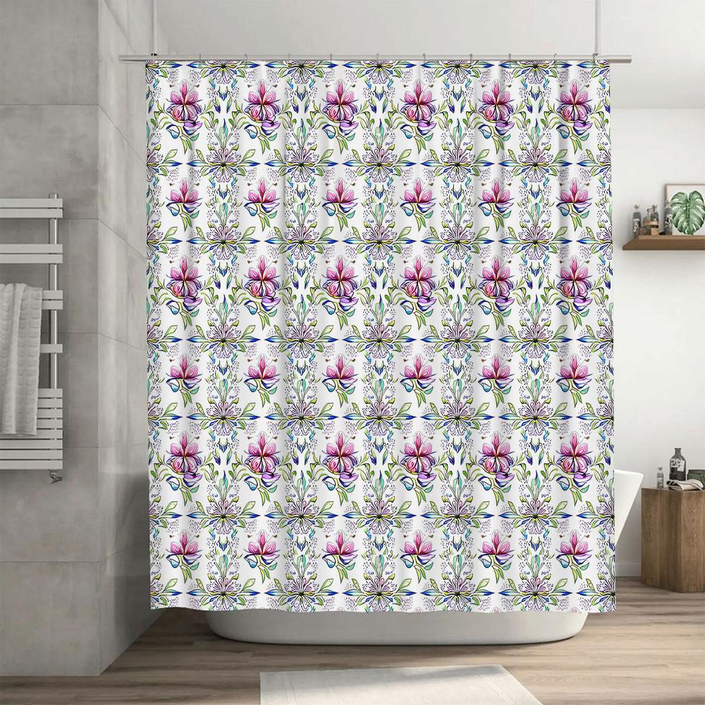 Vivid Floral Shower Curtain Waterproof Bathroom Decor with Eternity Pattern Available in Multiple Sizes for Home Use