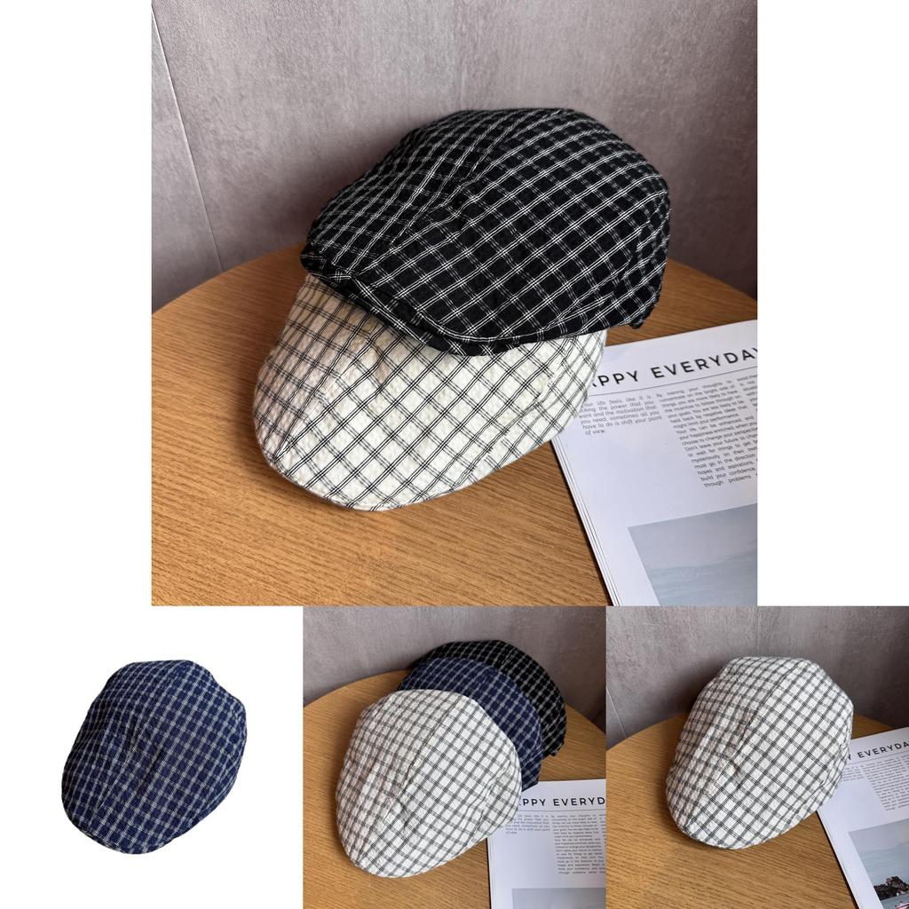 Vintage Japanese Plaid Newsboy Cap With Breathable Cotton For Casual Summer And Autumn Wear