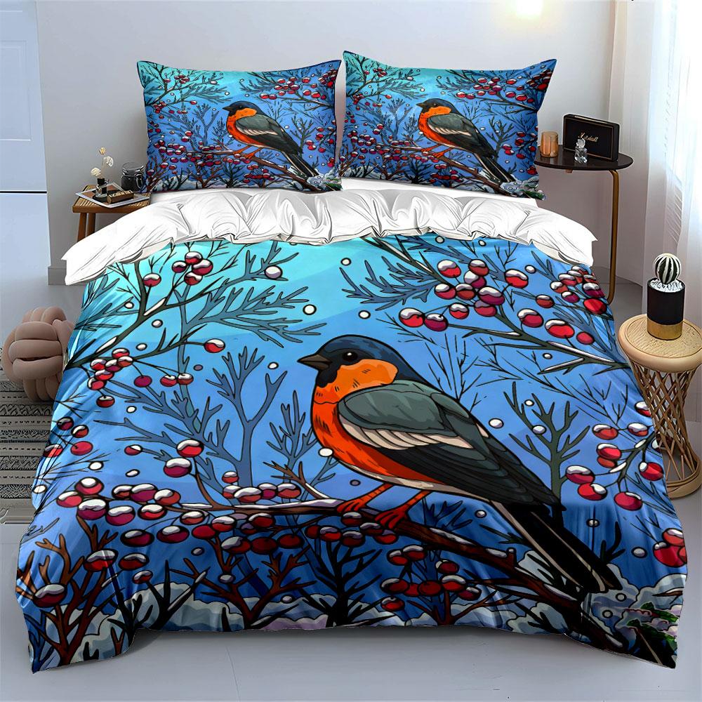 Winter Bird Decorative Set Soft Comfortable Duvet Cover Bedding Set Included 1*Duvet Cover & 2*Pillowcases, Gift