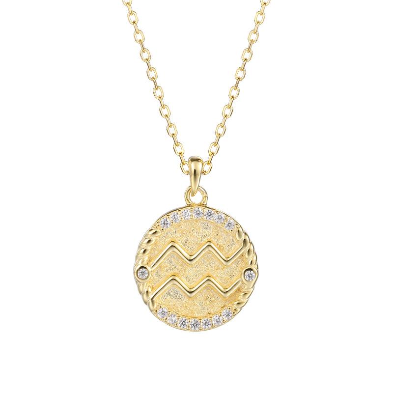 925 Sterling Silver Gold Plated CZ Stone Sign Coin Zodiac Necklaces Cubic Zirconia 12 Horoscope Necklace
