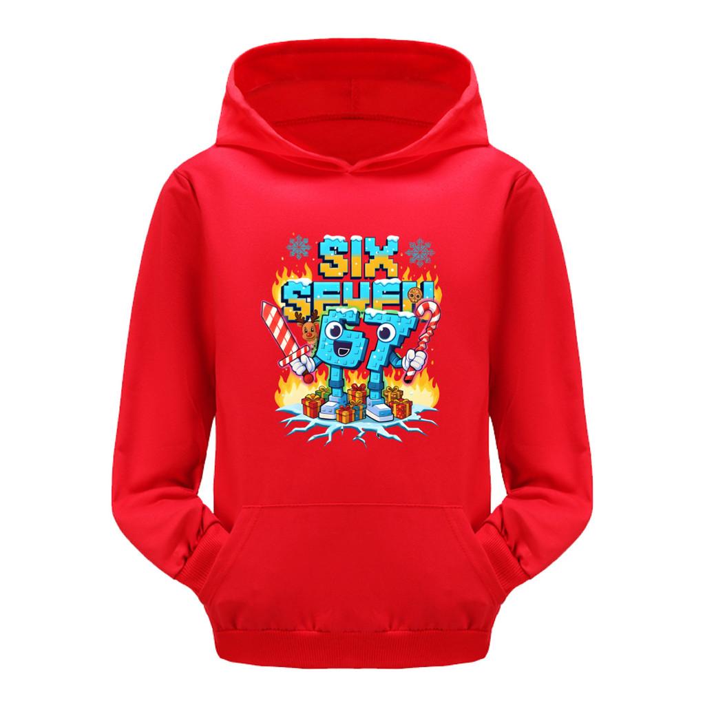 5193 Kinder Jungen Mädchen Steal a Brainrot 67 Six Seven Bedruckter Freizeit-Langarm-Hoodie Top