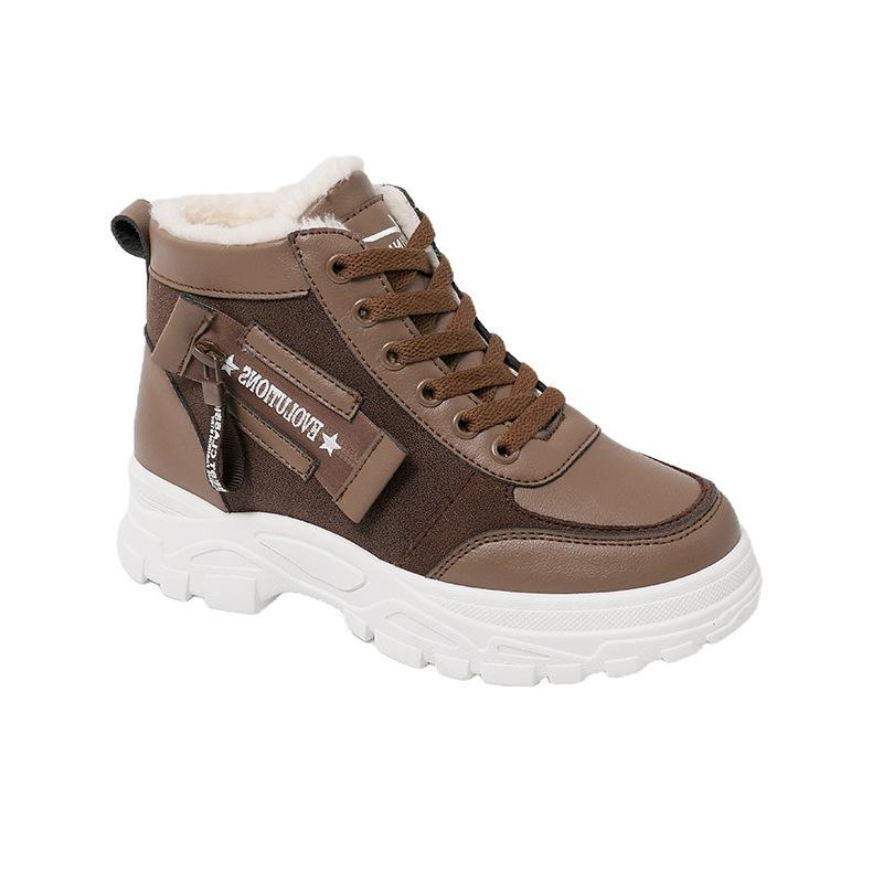 Soft leather snow boots, piled and thickened 22 winter new non-slip high-top cotton shoes, Martin cold-proof inner height increase