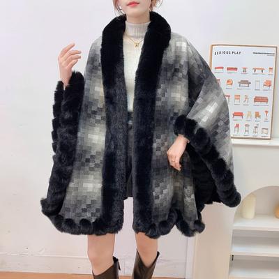 New Print Warm Faux Fur Shawl for Women Soft Comfortable Casual Stylish Poncho Cape Oversized Cape Luxury Fur Cape for Winter