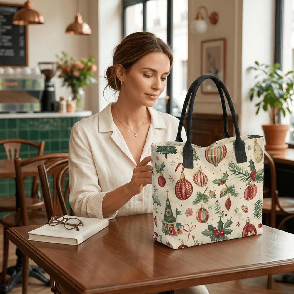Christmas Printed Tote Bag Large Capacity Casual Handbag for Holiday Shopping Daily Use