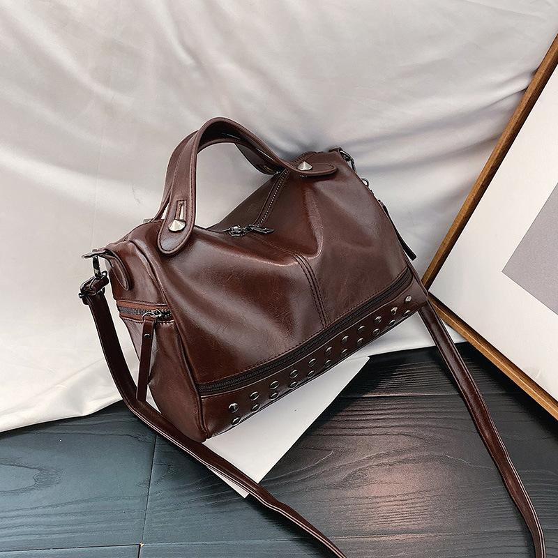 Soft Leather Bost Shoulder Crossbody Top Handle Bag Women Fashi Trendy Versatile Mature Handbag