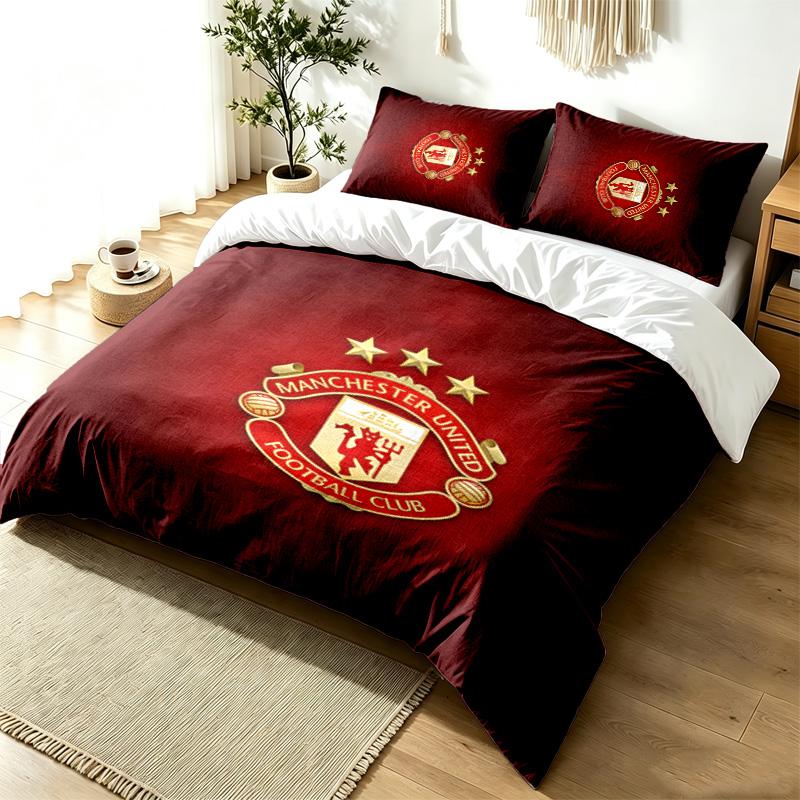 FC Manchester 3pc Duvet Cover Set Simple Modern Bedding Set Wrinkle Resistant Soft Fabric All Season Use a perfect gift