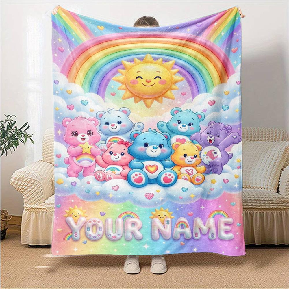 Name Custom CARE BEARS Print Flannel Blanket High Quality Warm Comfortable Cover for All Seasons Perfect for Gifts Home Decor
