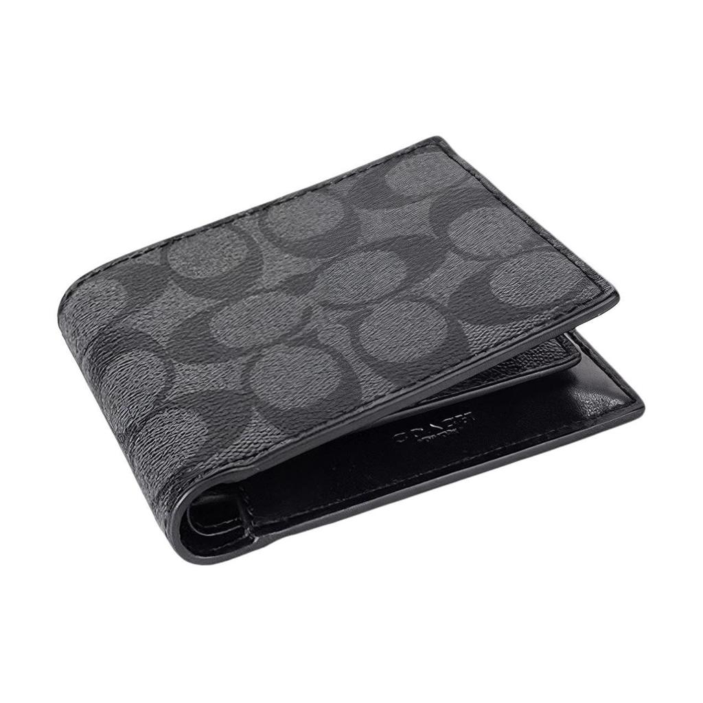 COACH Men 3 IN 1 Wallet Charcoal / Black (Unisex) Wallets 74993 CQBK