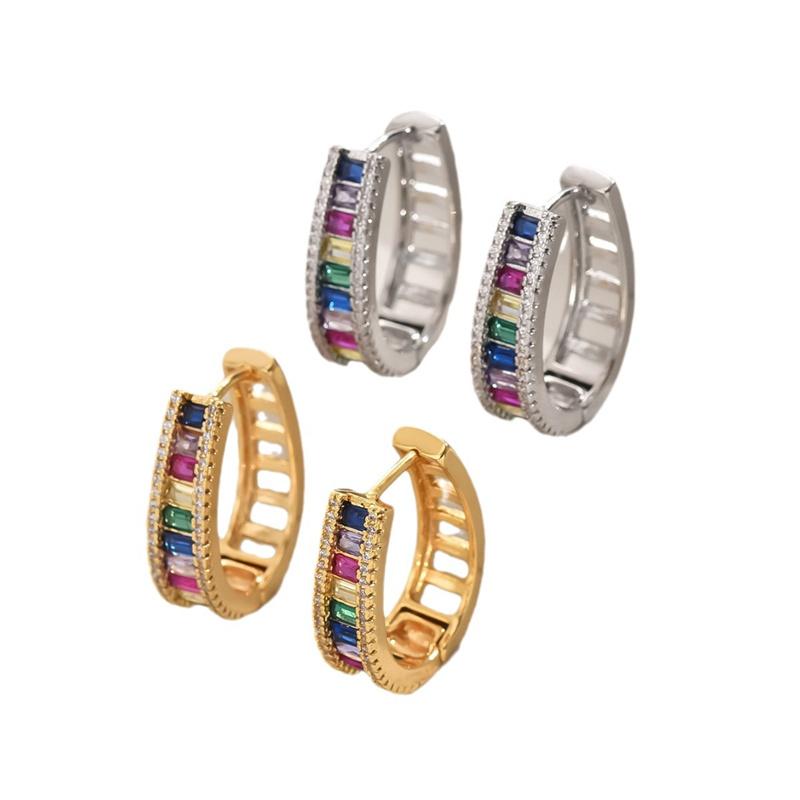 Vintage Rainbow Zircon Stone Geometric Hoop Earrings For Women Fashion Gold Color Wedding Jewelry