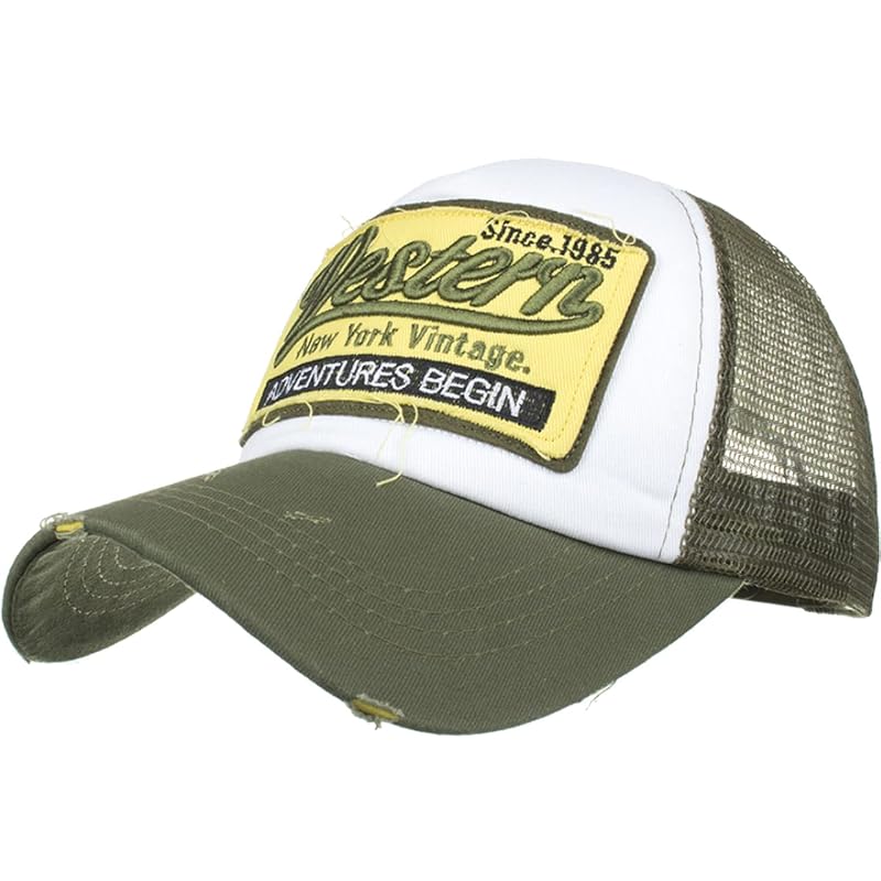 

[White Fang] mesh cap Damage processing English letters hat running outdoor ladies men s CA663 (green)