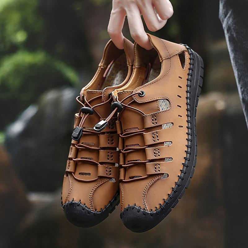 Sandali da Uomo Estivi Punta Anti-collisione Outdoor Passeggio Trekking Scarpe Casual Pelle Escursionismo Ciabatte da Uomo Spiaggia Scarpe da Guado 38-48