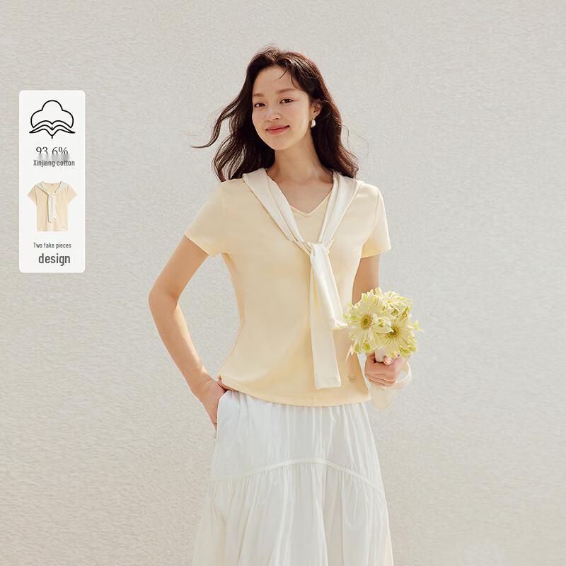 INMAN Women s Shawl Faux Two-Piece V-Neck T-Shirt M