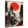 Chinese Style Landscape Red Moon Zen Pavilion Metal Iron Painting Living Room StudyWall Art Decor