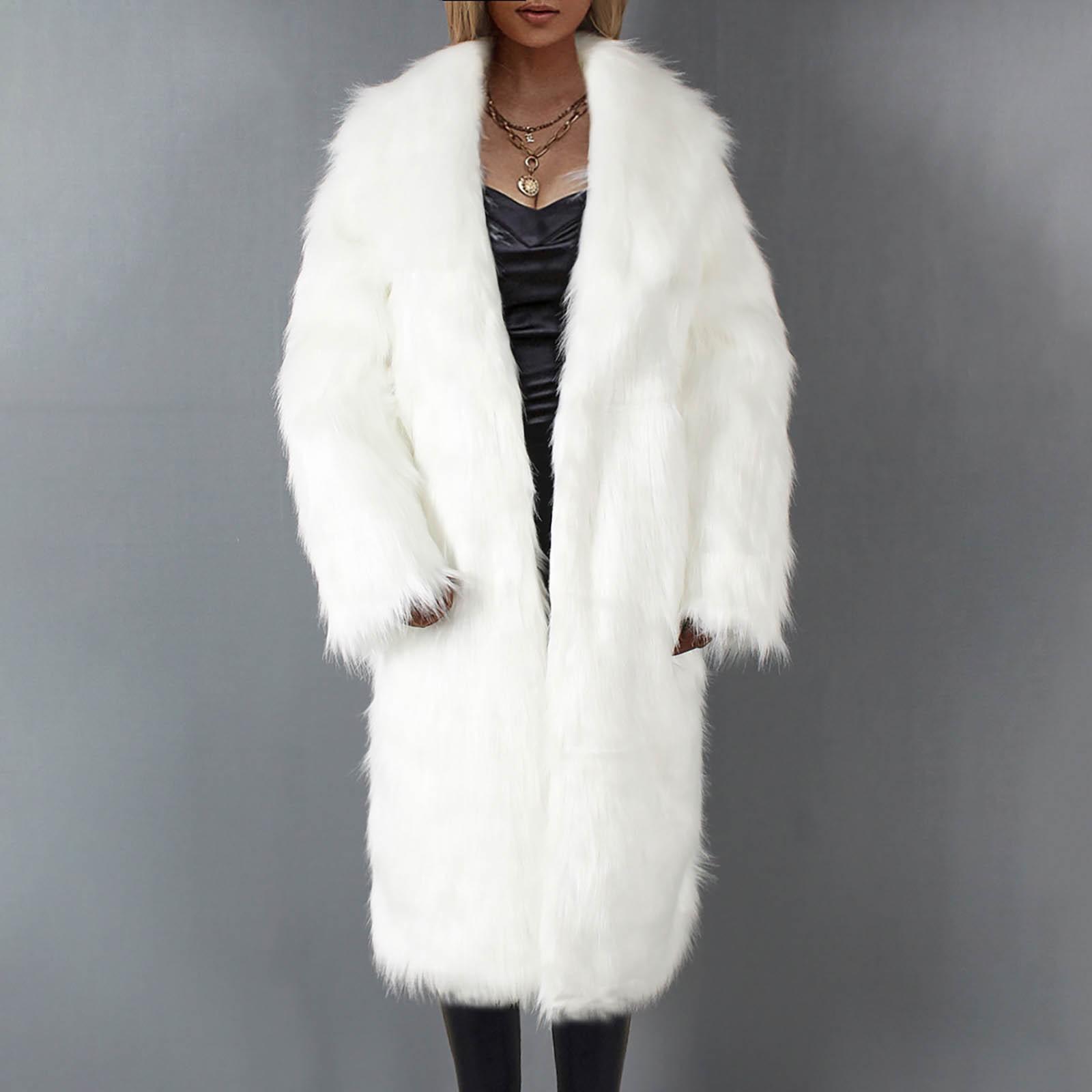 

Модное повседневное длинное женское плюшевое однотонное пальто, женское термопальто, кардиган M белый