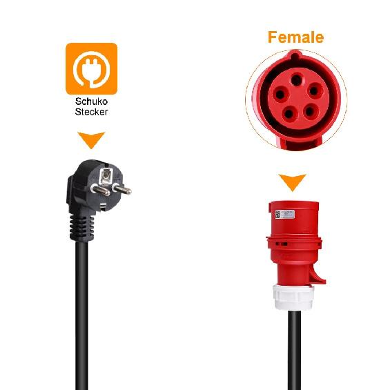 JDMEX CEE Female Plug For Portable EV Charger Schuko / Israel Plug Socket Adapter Connect with 16A/32A 1 / 3Phase 7KW /11KW